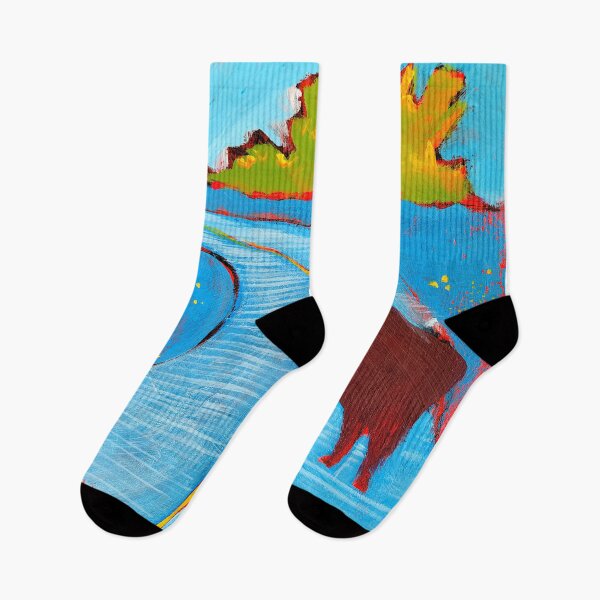 Item preview, Wichita Mountain Bison Crossing the Road in Blue designed and sold by Mad World Art Ltd. Co..