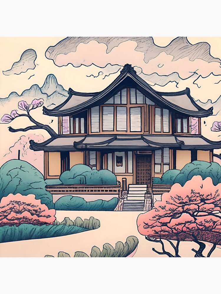 Thumbnail 3 of 3, Pin, Old Traditional Korean house Hanok Drawing designed and sold by Patricks-Art.