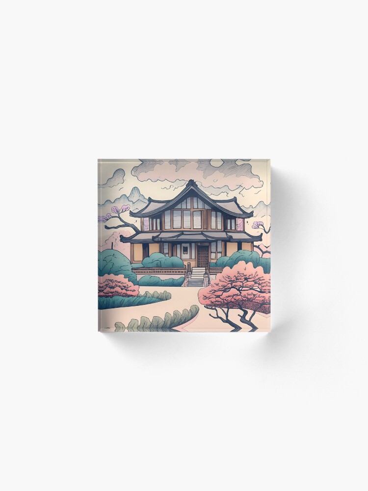 Thumbnail 2 of 5, Acrylic Block, Old Traditional Korean house Hanok Drawing designed and sold by Patricks-Art.