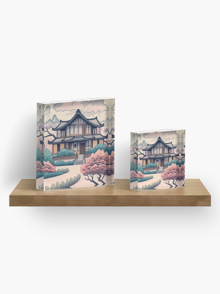 Thumbnail 4 of 5, Acrylic Block, Old Traditional Korean house Hanok Drawing designed and sold by Patricks-Art.