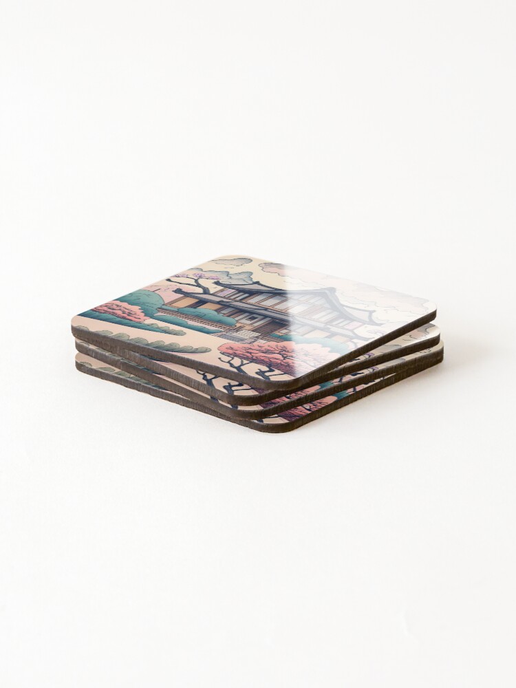 Thumbnail 4 of 5, Coasters (Set of 4), Old Traditional Korean house Hanok Drawing designed and sold by Patricks-Art.