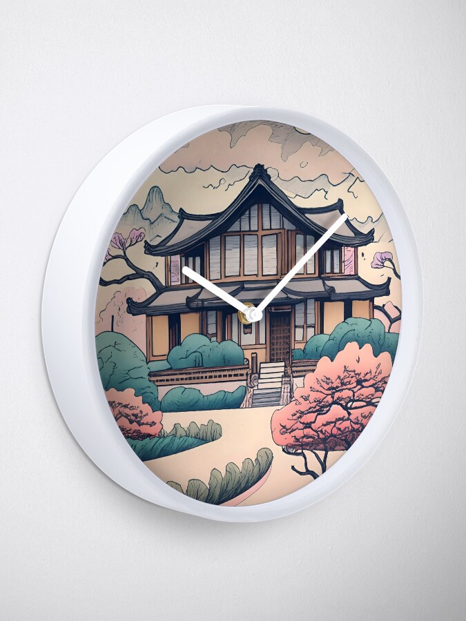 Thumbnail 1 of 4, Clock, Old Traditional Korean house Hanok Drawing designed and sold by Patricks-Art.