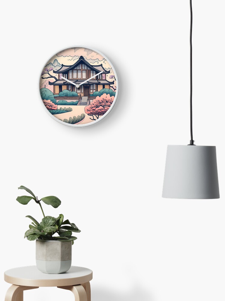 Thumbnail 2 of 4, Clock, Old Traditional Korean house Hanok Drawing designed and sold by Patricks-Art.