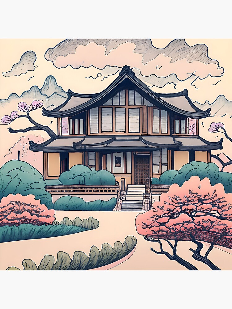 Thumbnail 4 of 4, Clock, Old Traditional Korean house Hanok Drawing designed and sold by Patricks-Art.