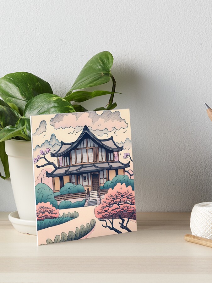 Thumbnail 1 of 2, Art Board Print, Old Traditional Korean house Hanok Drawing designed and sold by Patricks-Art.