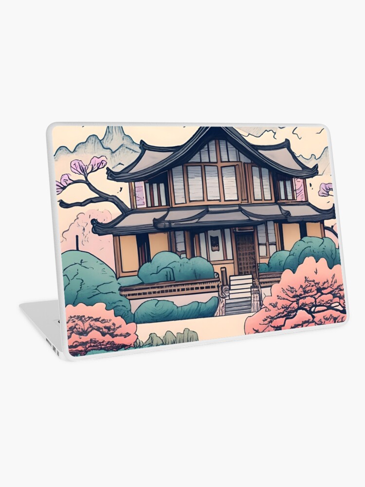 Thumbnail 1 of 2, Laptop Skin, Old Traditional Korean house Hanok Drawing designed and sold by Patricks-Art.