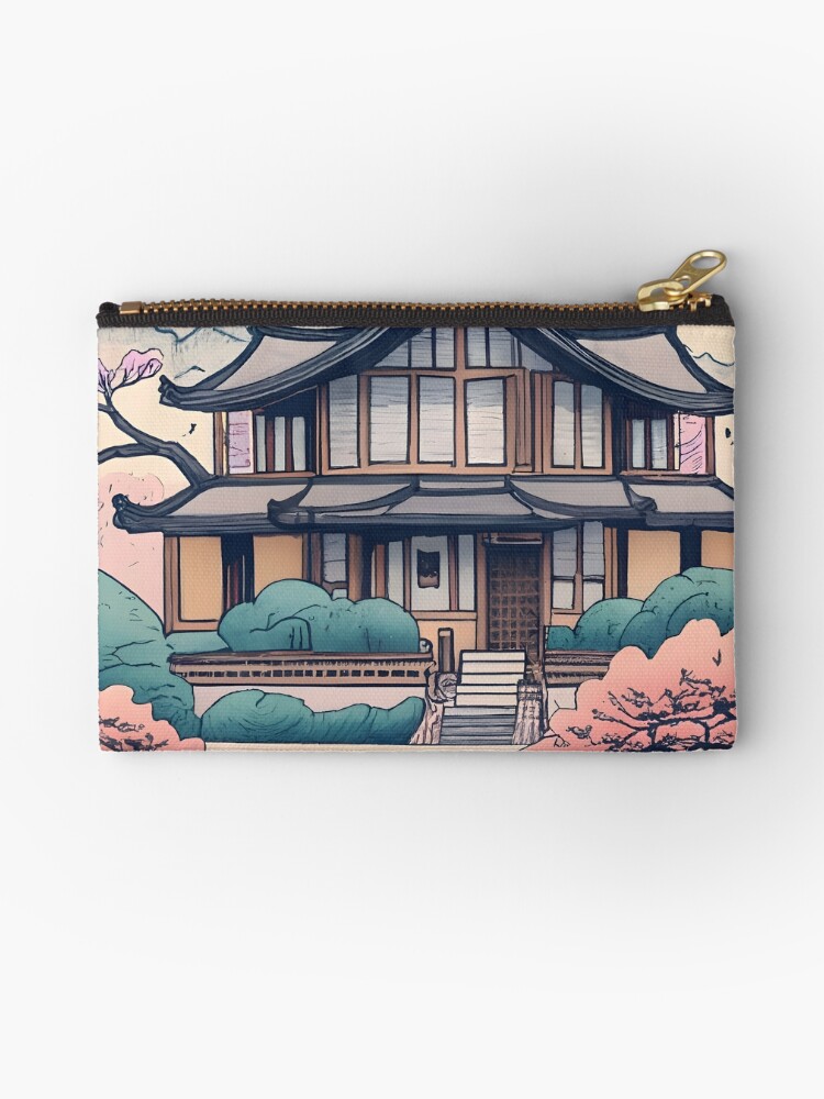 Thumbnail 1 of 4, Zipper Pouch, Old Traditional Korean house Hanok Drawing designed and sold by Patricks-Art.