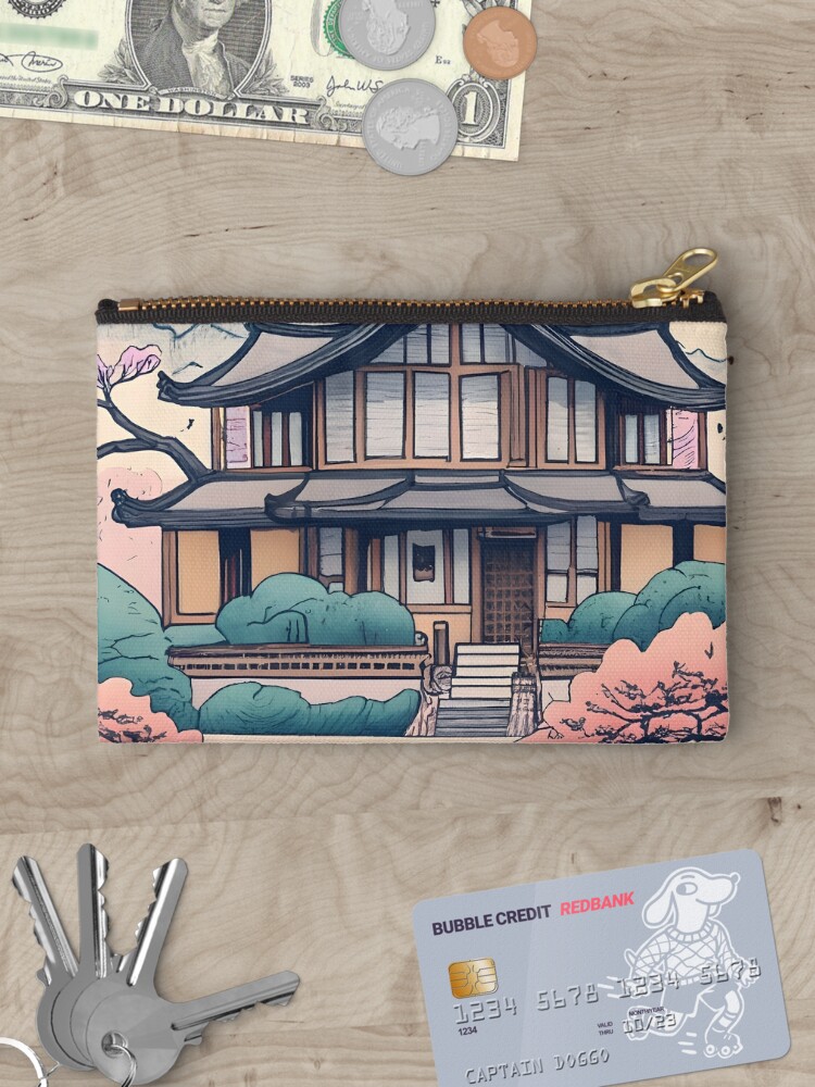Thumbnail 3 of 4, Zipper Pouch, Old Traditional Korean house Hanok Drawing designed and sold by Patricks-Art.