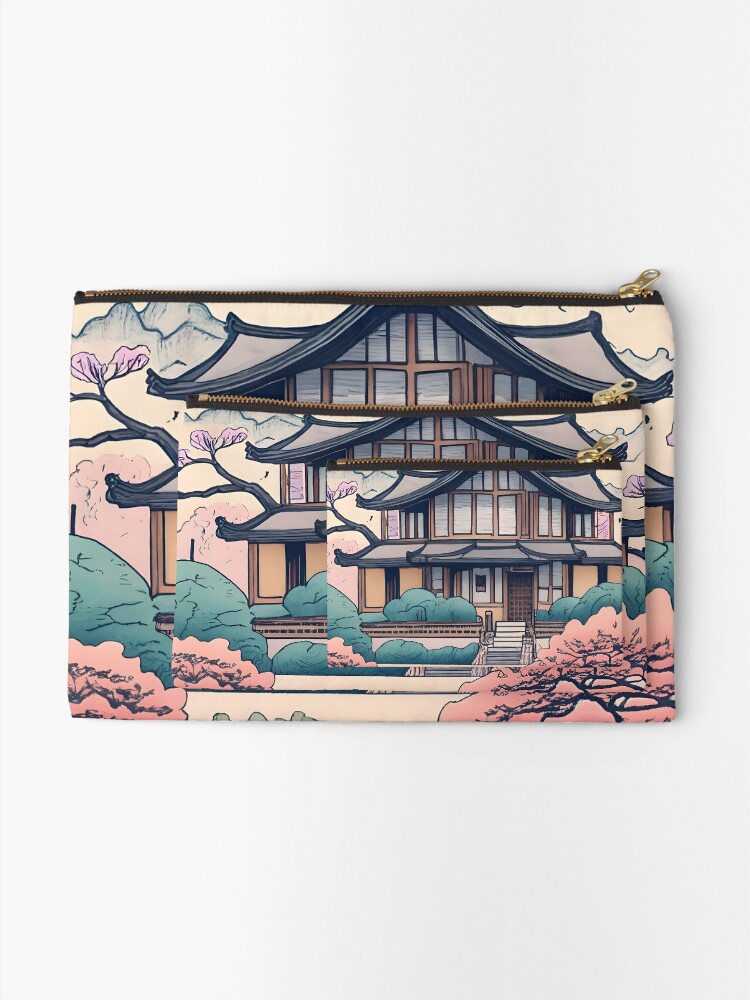 Thumbnail 2 of 4, Zipper Pouch, Old Traditional Korean house Hanok Drawing designed and sold by Patricks-Art.