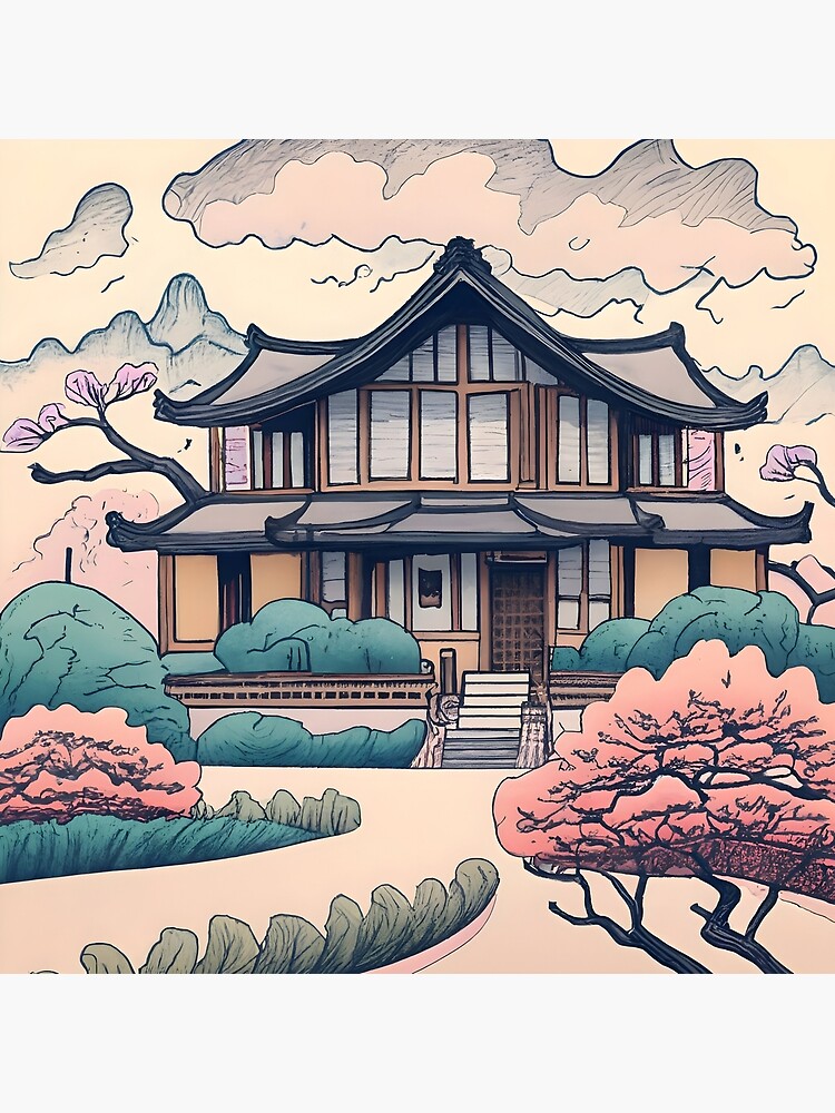Thumbnail 4 of 4, Pillow, Old Traditional Korean house Hanok Drawing designed and sold by Patricks-Art.