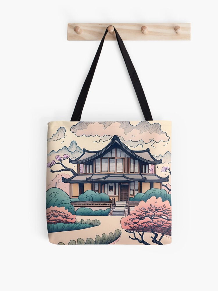 Thumbnail 1 of 2, Tote Bag, Old Traditional Korean house Hanok Drawing designed and sold by Patricks-Art.