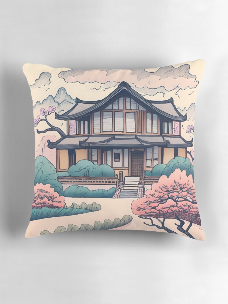 Thumbnail 3 of 4, Pillow, Old Traditional Korean house Hanok Drawing designed and sold by Patricks-Art.