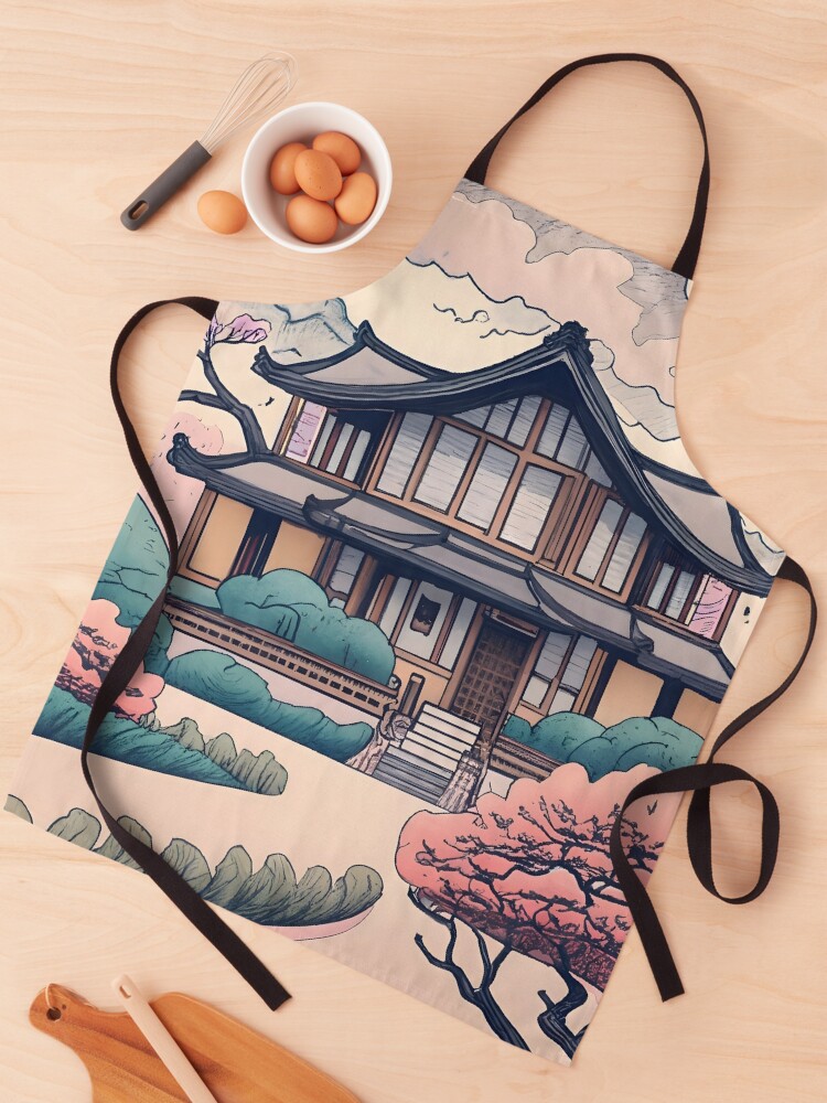 Thumbnail 1 of 6, Apron, Old Traditional Korean house Hanok Drawing designed and sold by Patricks-Art.