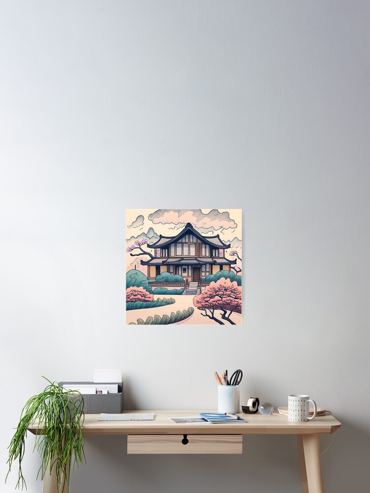 Thumbnail 2 of 3, Poster, Old Traditional Korean house Hanok Drawing designed and sold by Patricks-Art.