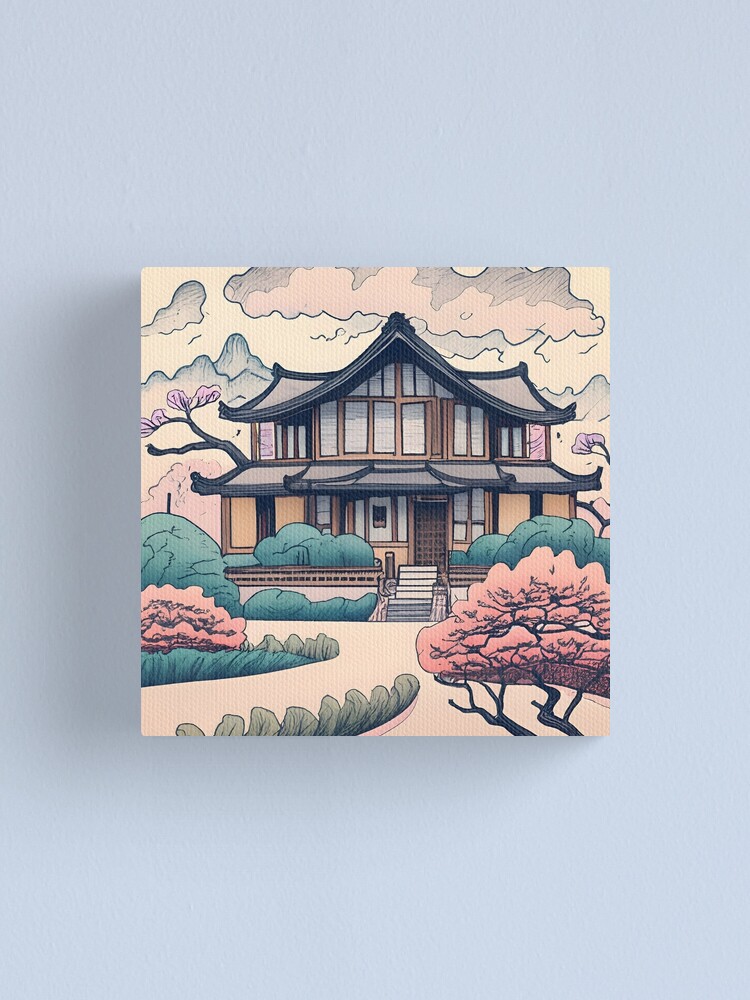 Thumbnail 1 of 3, Canvas Print, Old Traditional Korean house Hanok Drawing designed and sold by Patricks-Art.