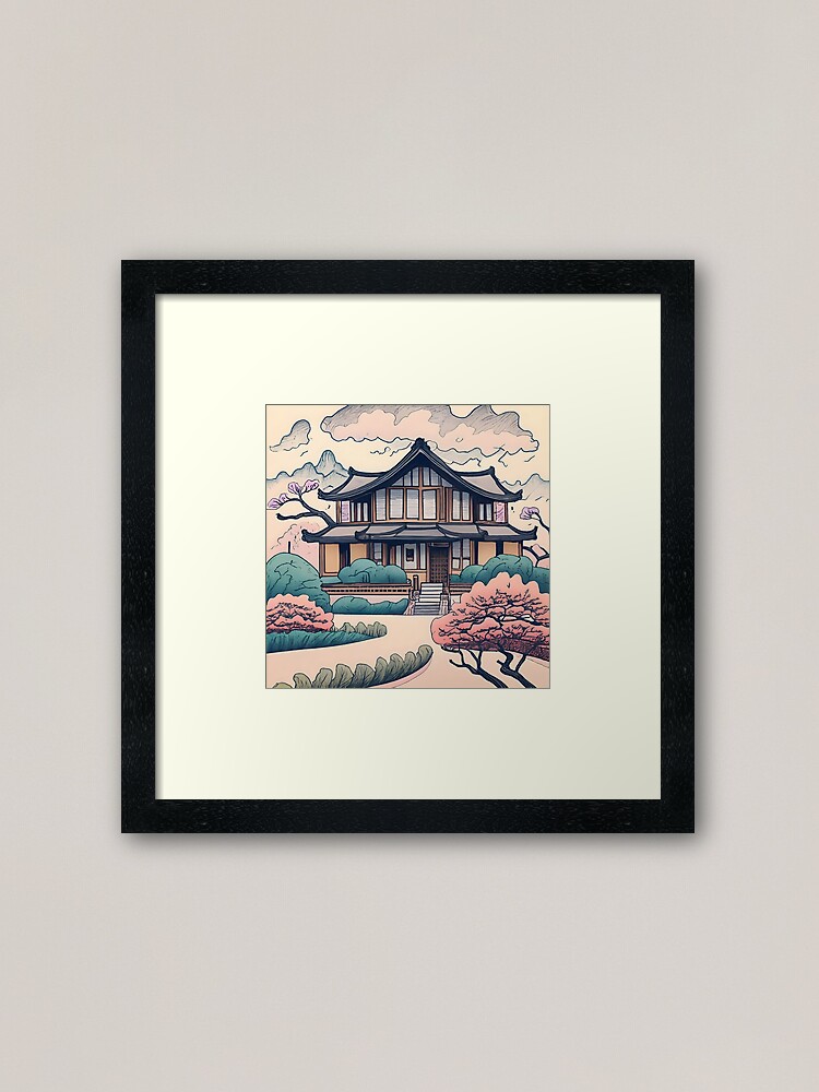 Thumbnail 1 of 7, Framed Art Print, Old Traditional Korean house Hanok Drawing designed and sold by Patricks-Art.