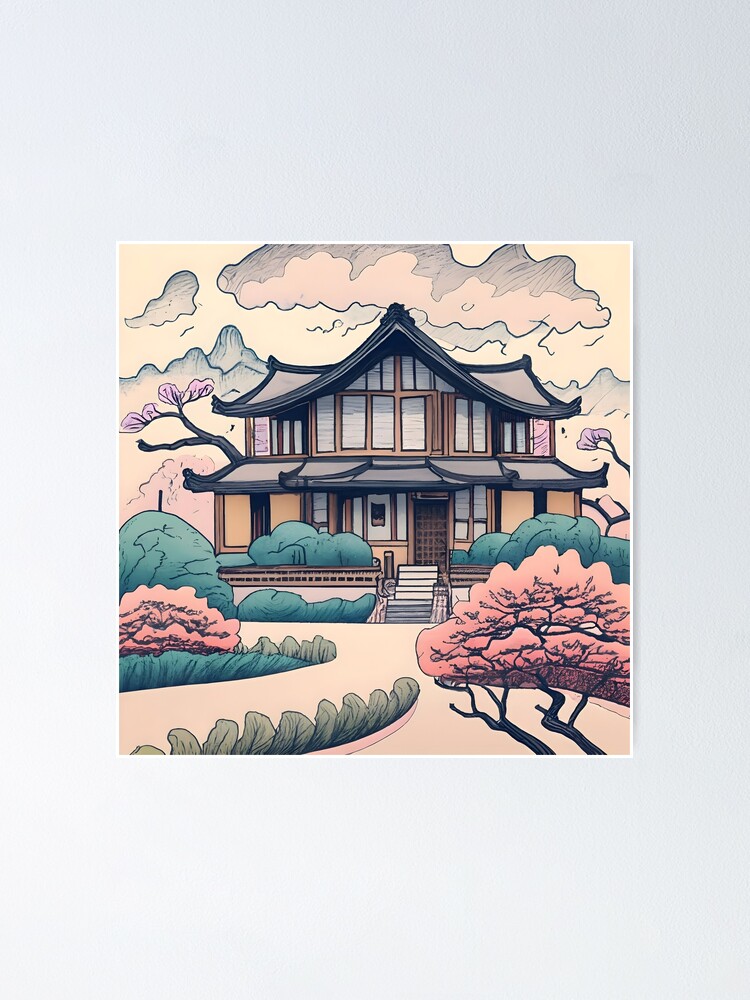 Thumbnail 1 of 3, Poster, Old Traditional Korean house Hanok Drawing designed and sold by Patricks-Art.