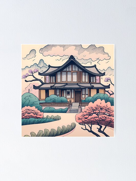 Thumbnail 1 of 3, Poster, Old Traditional Korean house Hanok Drawing designed and sold by Patricks-Art.