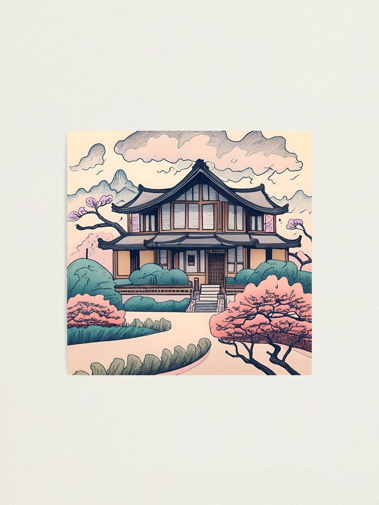 Thumbnail 1 of 3, Photographic Print, Old Traditional Korean house Hanok Drawing designed and sold by Patricks-Art.