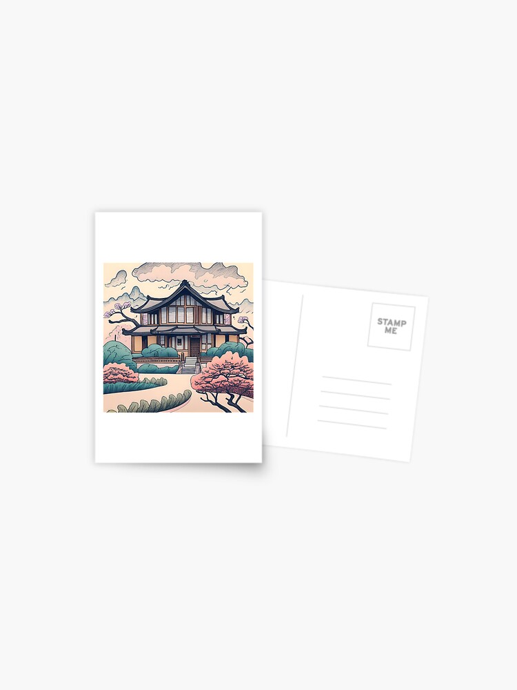 Thumbnail 1 of 2, Postcard, Old Traditional Korean house Hanok Drawing designed and sold by Patricks-Art.