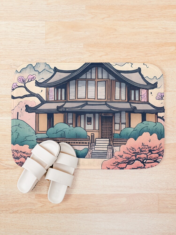 Thumbnail 1 of 6, Bath Mat, Old Traditional Korean house Hanok Drawing designed and sold by Patricks-Art.