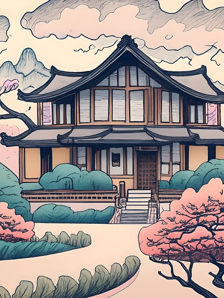 Thumbnail 3 of 3, Scarf, Old Traditional Korean house Hanok Drawing designed and sold by Patricks-Art.