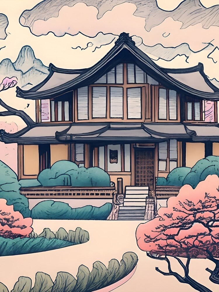 Thumbnail 4 of 4, A-Line Dress, Old Traditional Korean house Hanok Drawing designed and sold by Patricks-Art.