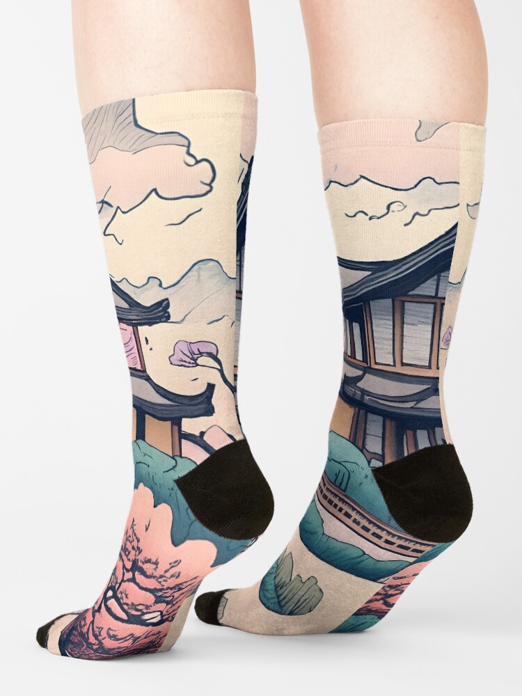 Thumbnail 4 of 5, Socks, Old Traditional Korean house Hanok Drawing designed and sold by Patricks-Art.