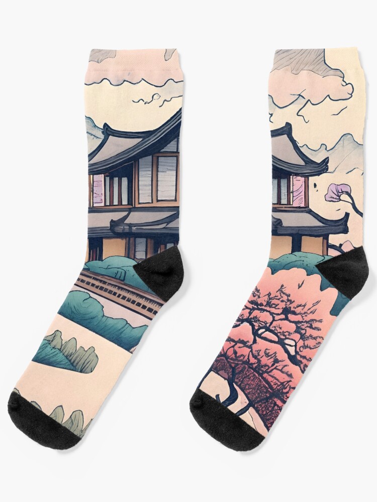 Thumbnail 1 of 5, Socks, Old Traditional Korean house Hanok Drawing designed and sold by Patricks-Art.
