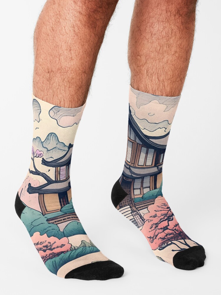 Thumbnail 3 of 5, Socks, Old Traditional Korean house Hanok Drawing designed and sold by Patricks-Art.