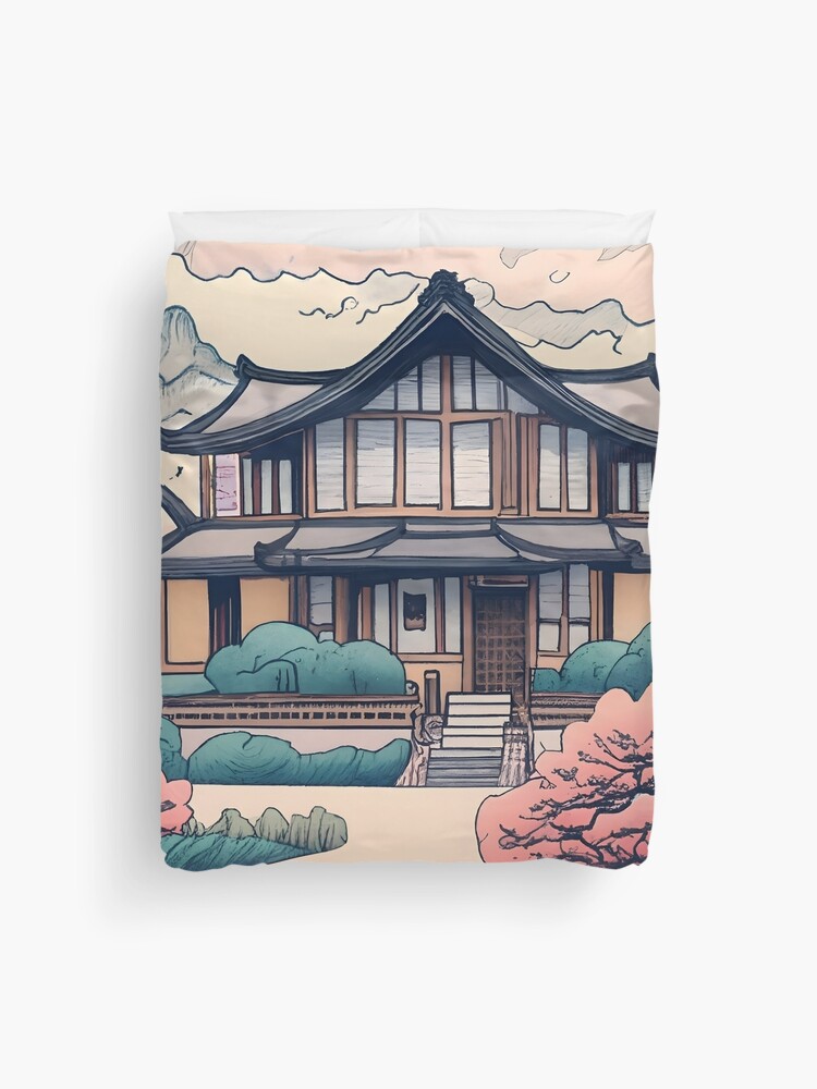 Thumbnail 1 of 2, Duvet Cover, Old Traditional Korean house Hanok Drawing designed and sold by Patricks-Art.