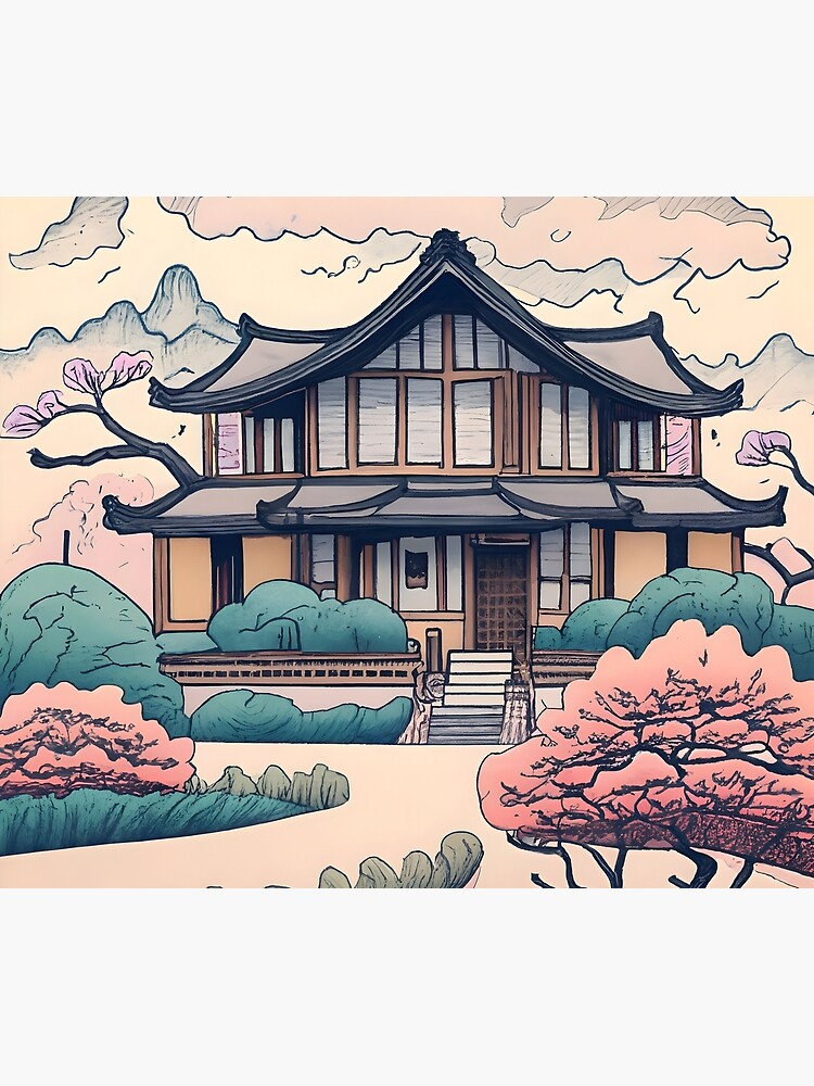 Thumbnail 6 of 6, Throw Blanket, Old Traditional Korean house Hanok Drawing designed and sold by Patricks-Art.