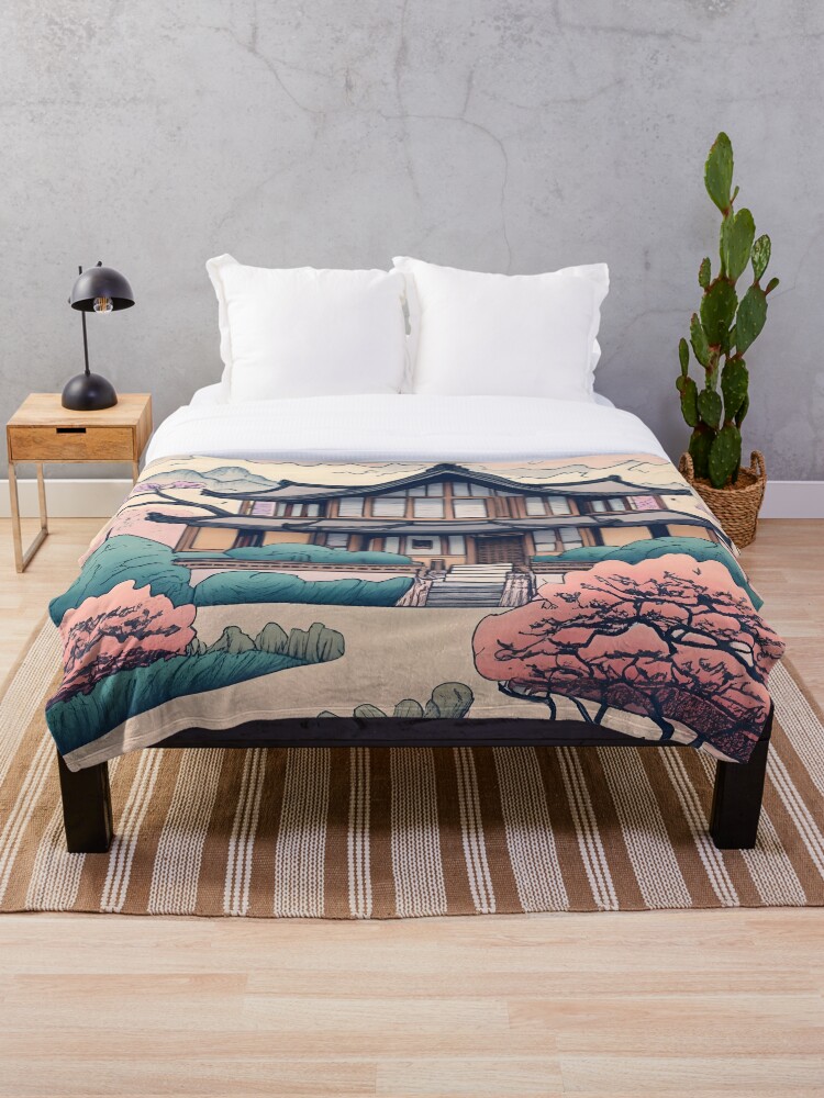 Thumbnail 1 of 6, Throw Blanket, Old Traditional Korean house Hanok Drawing designed and sold by Patricks-Art.