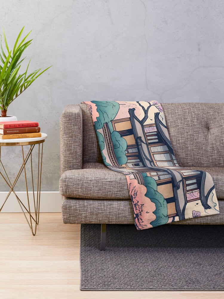 Thumbnail 2 of 6, Throw Blanket, Old Traditional Korean house Hanok Drawing designed and sold by Patricks-Art.