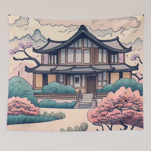 Item preview, Old Traditional Korean house Hanok Drawing designed and sold by Patricks-Art.