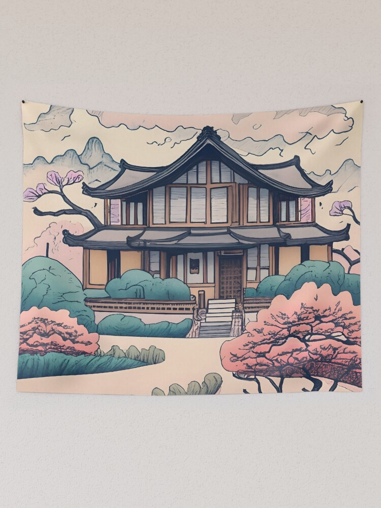 Thumbnail 2 of 3, Tapestry, Old Traditional Korean house Hanok Drawing designed and sold by Patricks-Art.