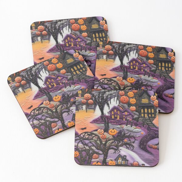 Item preview, Embroidered Halloween Pattern, Haus, Pumpkins, Trees designed and sold by Sunmoonlove.