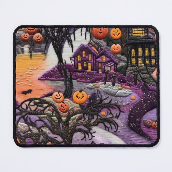 Item preview, Embroidered Halloween Pattern, Haus, Pumpkins, Trees designed and sold by Sunmoonlove.