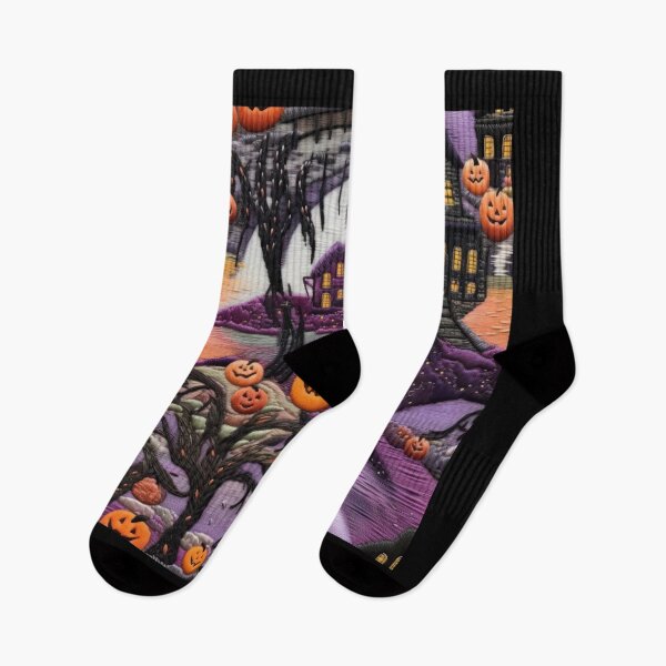 Item preview, Embroidered Halloween Pattern, Haus, Pumpkins, Trees designed and sold by Sunmoonlove.