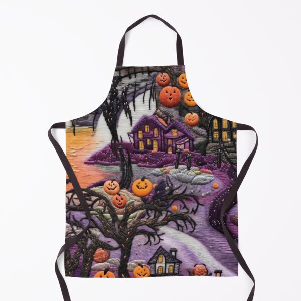 Item preview, Embroidered Halloween Pattern, Haus, Pumpkins, Trees designed and sold by Sunmoonlove.