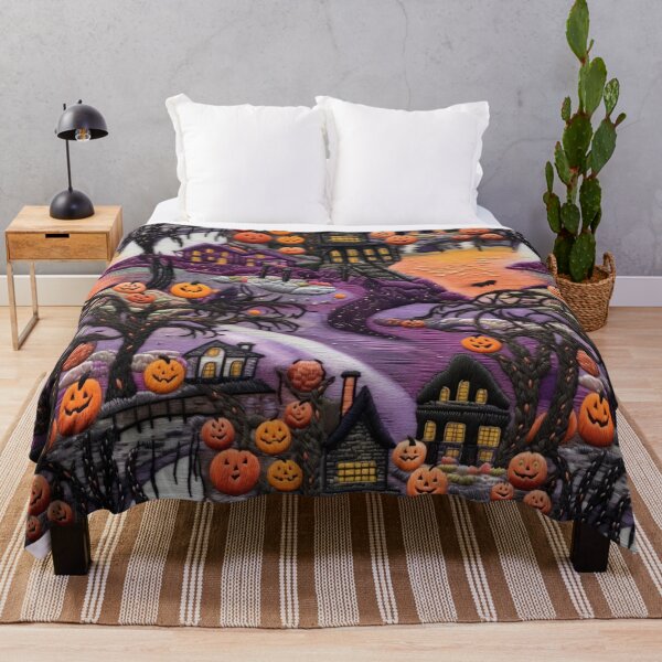 Item preview, Embroidered Halloween Pattern, Haus, Pumpkins, Trees designed and sold by Sunmoonlove.