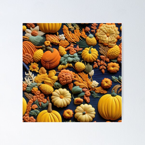Item preview, 3D Embroidery Fall Pumpkin and Flowers Pattern designed and sold by wizardsncastles.