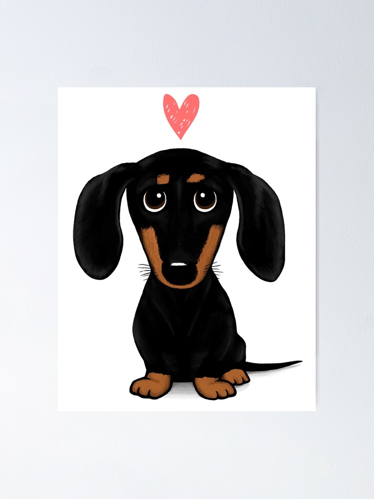 Black and Tan Dachshund with Heart | Cute Cartoon Wiener Dog