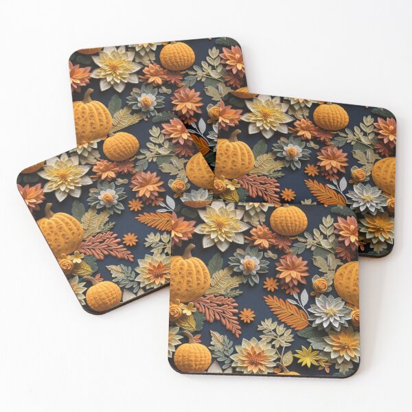 Item preview, 3D Embroidery Fall Pumpkin Ornate Flowers Pattern designed and sold by wizardsncastles.