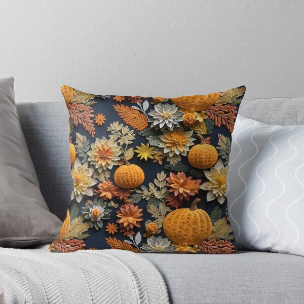 Item preview, 3D Embroidery Fall Pumpkin Ornate Flowers Pattern designed and sold by wizardsncastles.
