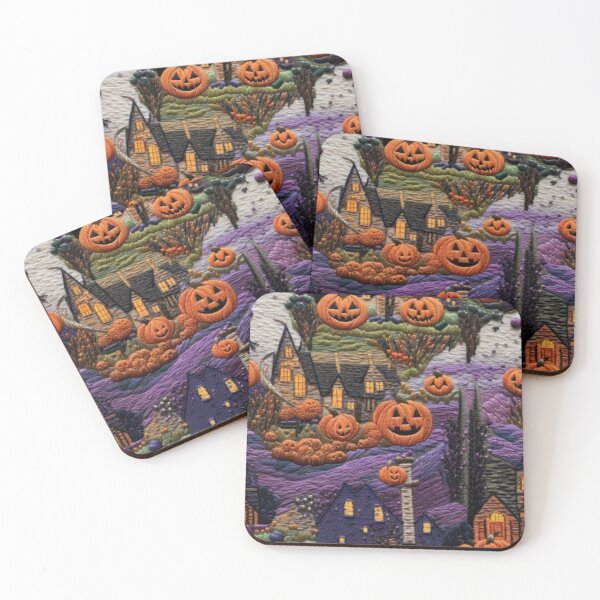 Item preview, Embroidered Halloween Pattern, Castle, Pumpkins, Trees designed and sold by Sunmoonlove.