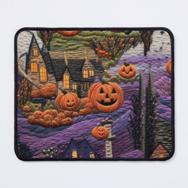 Item preview, Embroidered Halloween Pattern, Castle, Pumpkins, Trees designed and sold by Sunmoonlove.