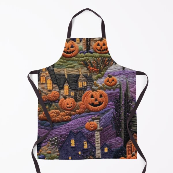 Item preview, Embroidered Halloween Pattern, Castle, Pumpkins, Trees designed and sold by Sunmoonlove.