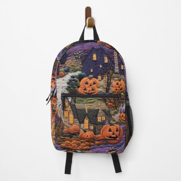 Item preview, Embroidered Halloween Pattern, Castle, Pumpkins, Trees designed and sold by Sunmoonlove.