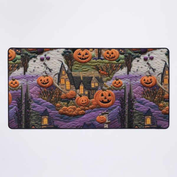 Item preview, Embroidered Halloween Pattern, Castle, Pumpkins, Trees designed and sold by Sunmoonlove.